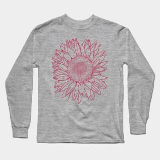 Viva Magenta Sunflower Floral Line Drawing Long Sleeve T-Shirt